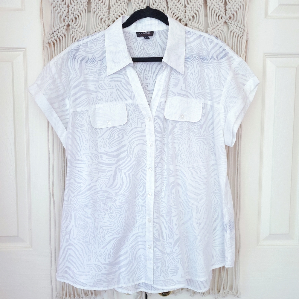 Button down Short Sleeve Zebra Like printed shirt
